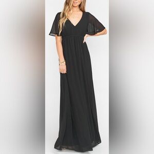 NWT SHOW ME YOUR MUMU EMILY EMPIRE MAXI DRESS BLACK CHIFFON MSRP $188